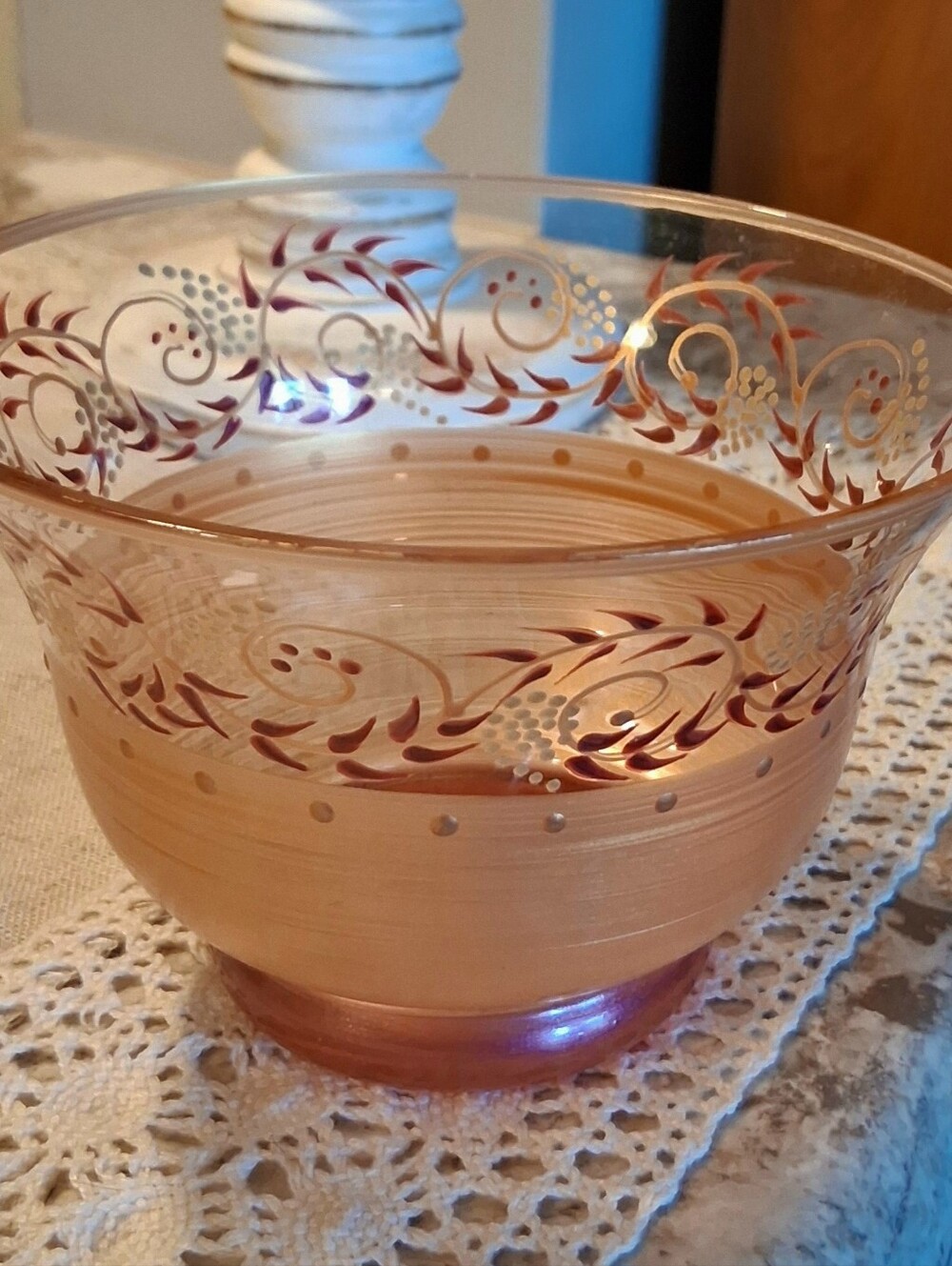 Madigan Art Glass Bowl Gold Iridescent Tone Handcrafted Blown Glass Hand Painted